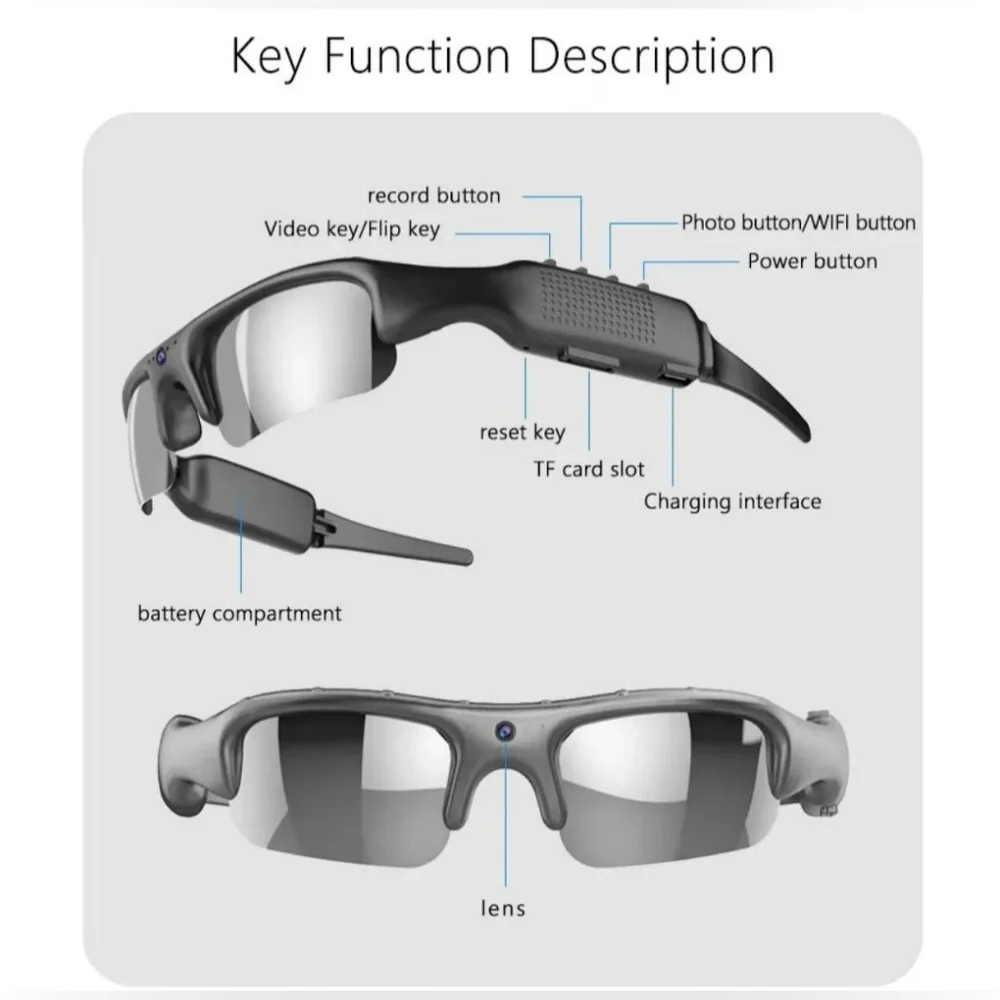 Smart Camera Glasses 1080P HD Wireless Android/IOS with Audio